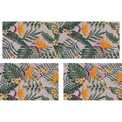 Kit 3 peças Tapetes para Cozinha Kasa Floral Mostarda