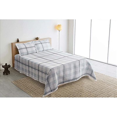 Kit Colcha Casal Queen Mont Blanc Tartan 68 Azul-Preto