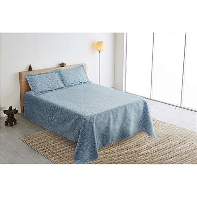 Kit Colcha Casal Queen Colony Arabesco 21 Azul Claro - J Serrano