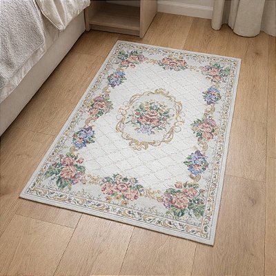 Tapete Antiderrapante Floral Jasmin 01 Bege 0,60X0,90M