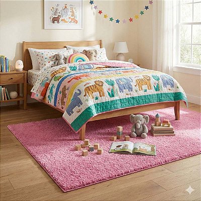 Tapete Sala Quarto Antiderrapante Classic Rosa Bebe 1,00X1,50M