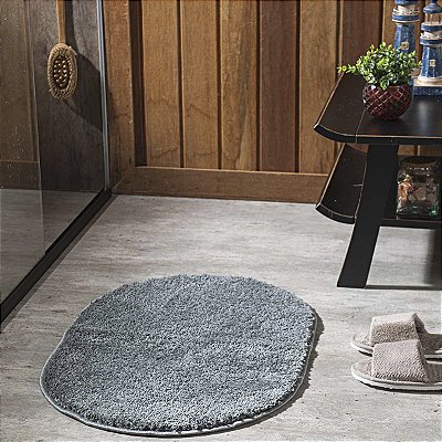 Tapete Banheiro Antiderrapante Cherry Oval Cinza Escuro 0,50X0,70M