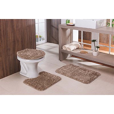 Jogo de Tapete Banheiro 3 peças Antiderrapante Classic Trigo