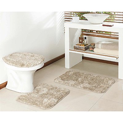 Jogo de Tapete Banheiro 3 peças Antiderrapante Classic Perola