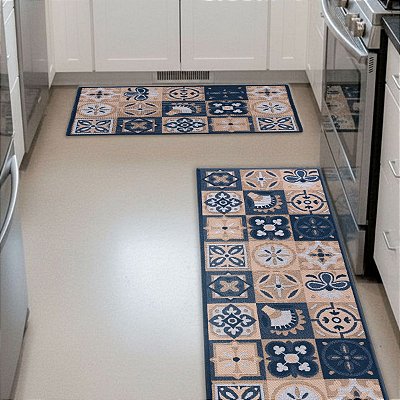 Kit 3 Peças Tapete Cozinha Passadeira Antiderrapante Domani