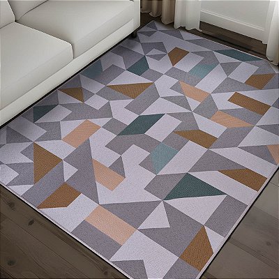 Tapete Sala Quarto Antiderrapante Geométrico Belga Domani