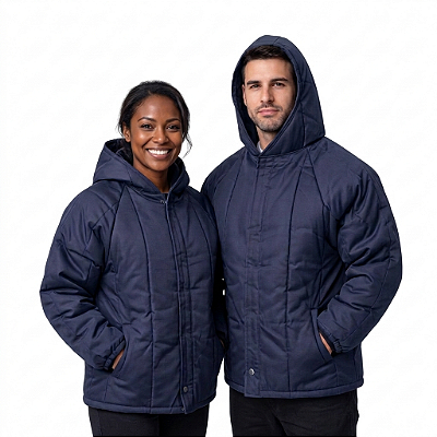 Japona Térmica de Nylon c/ Capuz e Bolsos, Ziper Jaqueta p/ Câmara Fria