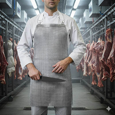 Avental Malha de Aço Inox Longo 75cm Euroflex