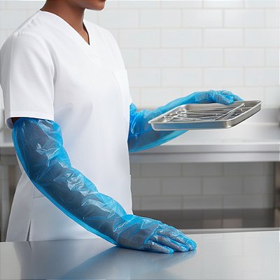 Luva Plástica Golfrada Cano Longo 65cm C/ 3 Elásticos 100 und.