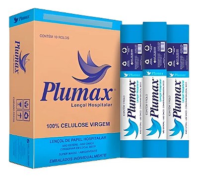 10 Rolos Lençol Descartável Hospitalar Papel 100% Celulose 70x50 Plumax