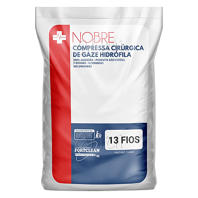 Compressa Gaze 13 Fios Luxo Hidrófila 100% Algodão Nobre Pct 500un