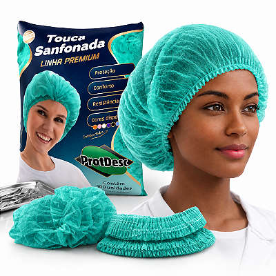 Touca Sanfonada Verde TNT Luxo Descartável c/ 100 unidades