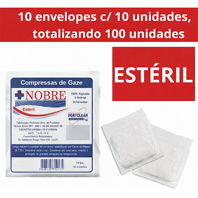 100 Compressa Gaze Estéril 13 Fios Nobre Kit 10 Pct C/ 10und