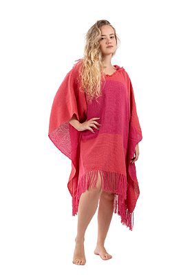 Poncho Simbora Tear Rosa Laranja