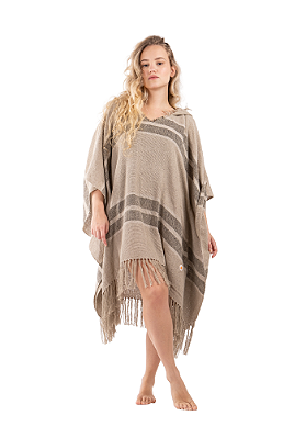 Poncho Simbora Tear Caqui Preto Cru