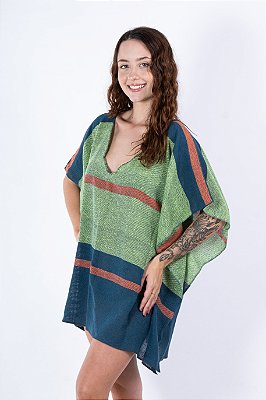Kaftan Curto Tear Azul Verde Laranja