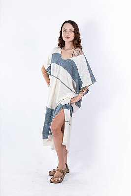 Kaftan Longo Tear Cru Azul