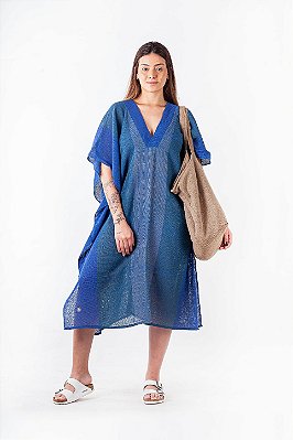 Kaftan Midi Tear Azul Royal,Bandeira e Caqui