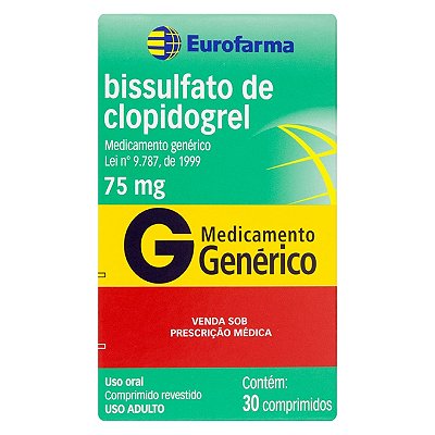 Bissulfato De Clopidogrel 75mg 30 Comprimidos Revestidos