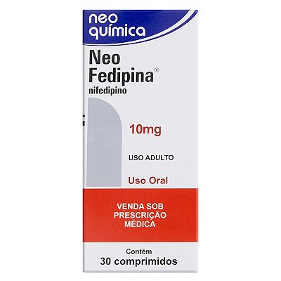 Nifedipino 10mg, caixa com 30 comprimidos