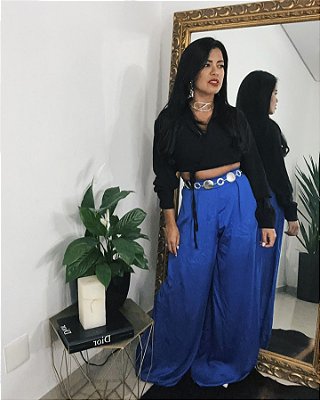 Calça pantalona - azul cobalto - M