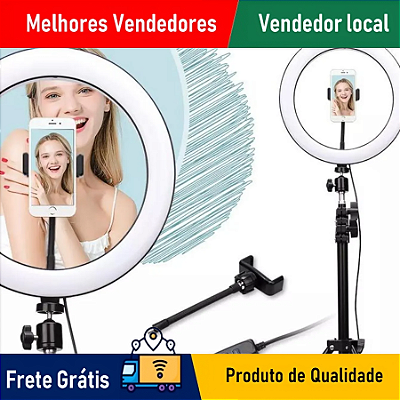 SKYTUR Ring Light Led Iluminador Anel de Luz 26cm 10 Polegadas 2,1m Tripé 210cm