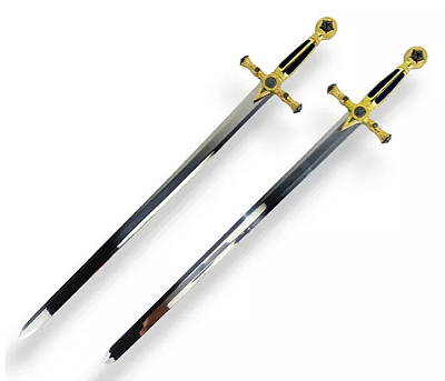 Espada Maçônica Dupla Azul em Aço Com Suporte De Parede 74cm