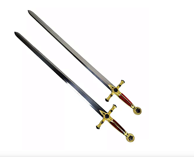 Espada Maçônica Dupla Em Aço Com Suporte De Parede 74cm