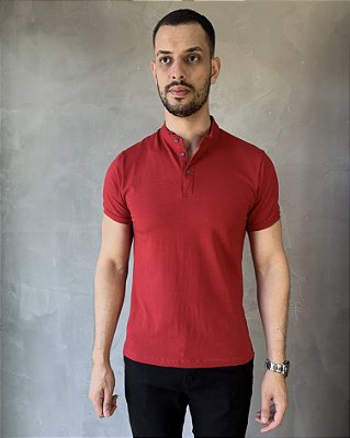 Camiseta Gola Henley Vermelha