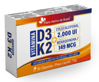 Vitamina D3+K2 Colecalciferol+Menaquinona-7 30 Cápsulas Flora Nativa