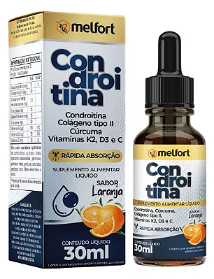 Condroitina, Colágeno Tipo II, Cúrcuma, Vitamina K2, Vitamina D3 e Vitamina C - Melfort 30ml