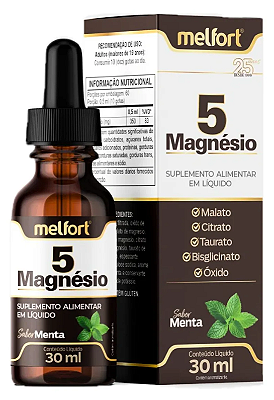5 Magnésio em Gotas Sabor Menta 30 ml - Melfort