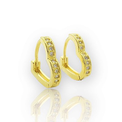 Brinco Argola Coração Cravejado G Banhado a Ouro 18k - BRI034