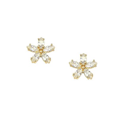 Brinco Flor Cravejado G Banhado a Ouro 18k - BRI042