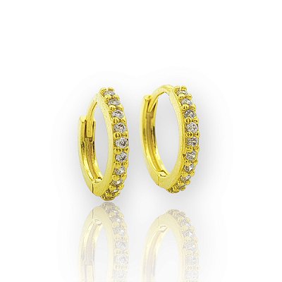 Brinco Argola 1 Fileira M Cravejada Banhado a Ouro 18k - BRI027