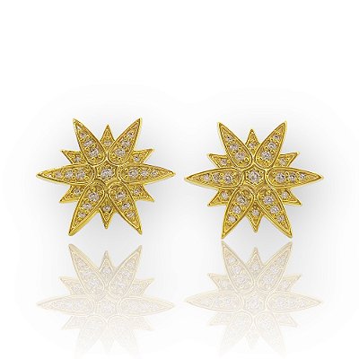 Brinco Estrela 6 Pontas Cravejado Banhado a Ouro 18k - BRI025