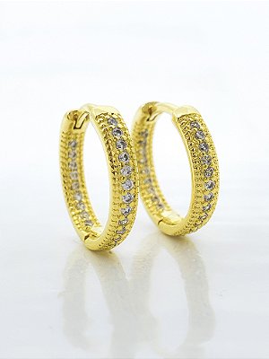 Brinco Argola Cravejada Interna M Banhado a Ouro 18k - BRI022
