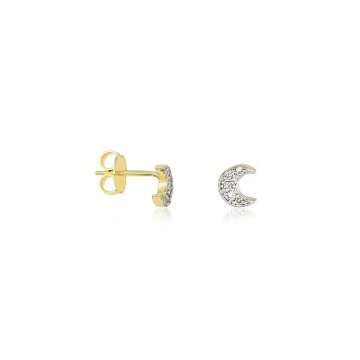 Brinco Lua Cravejado M Banhado a Ouro 18k - BRI012