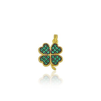 Pingente Trevo Cravejado Banhado a Ouro 18k - PIN011