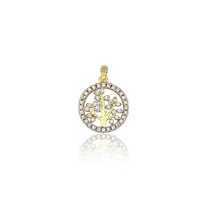 Pingente Circulo Arvore Cravejado Banhado a Ouro 18k - PIN008