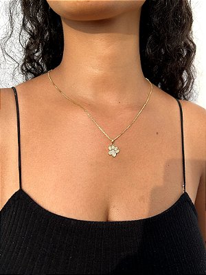 Colar Pingente Patinha Cravejado Banhado a Ouro 18k COR015-PIN004