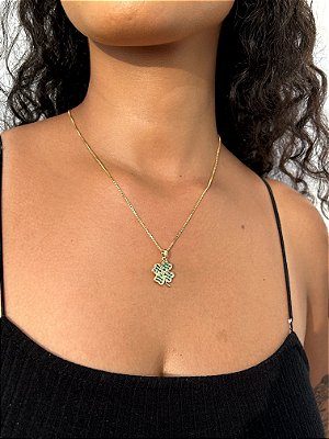 Colar Pingente Trevo Cravejado Banhado a Ouro 18k COR015-PIN011
