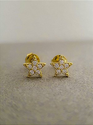 Brinco Estrela Cravejado M Banhado a Ouro 18k - PRES003