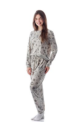 Pijama Longo Feminino Suede Coleção 2025