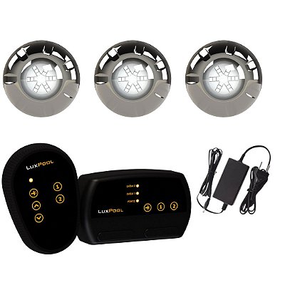 KIT COM 3 LED RGB INOX  9W  +CONTROLADOR LUXPOOL 2 AUX.