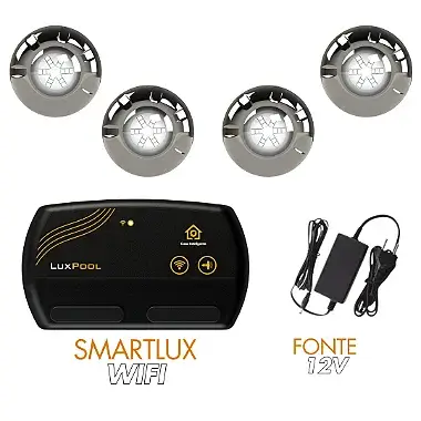 kit Iluminação Piscina 4 LED RGB + SMARTLUX  +FONTE 12V