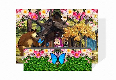Kit Painel Sublimado Masha e o Urso + Fechamento De Mesa