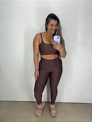 Conjunto Legging Básica+ Top Alça Reta Cor Marrom