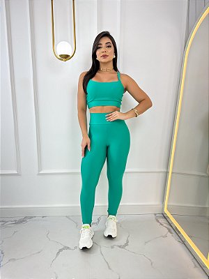 Conjunto Legging Básica+ Top Alça Reta Cor Verde Esmeralda