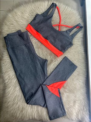 Conjunto Legging Val+ Top Cor Mescla+Laranja Neon